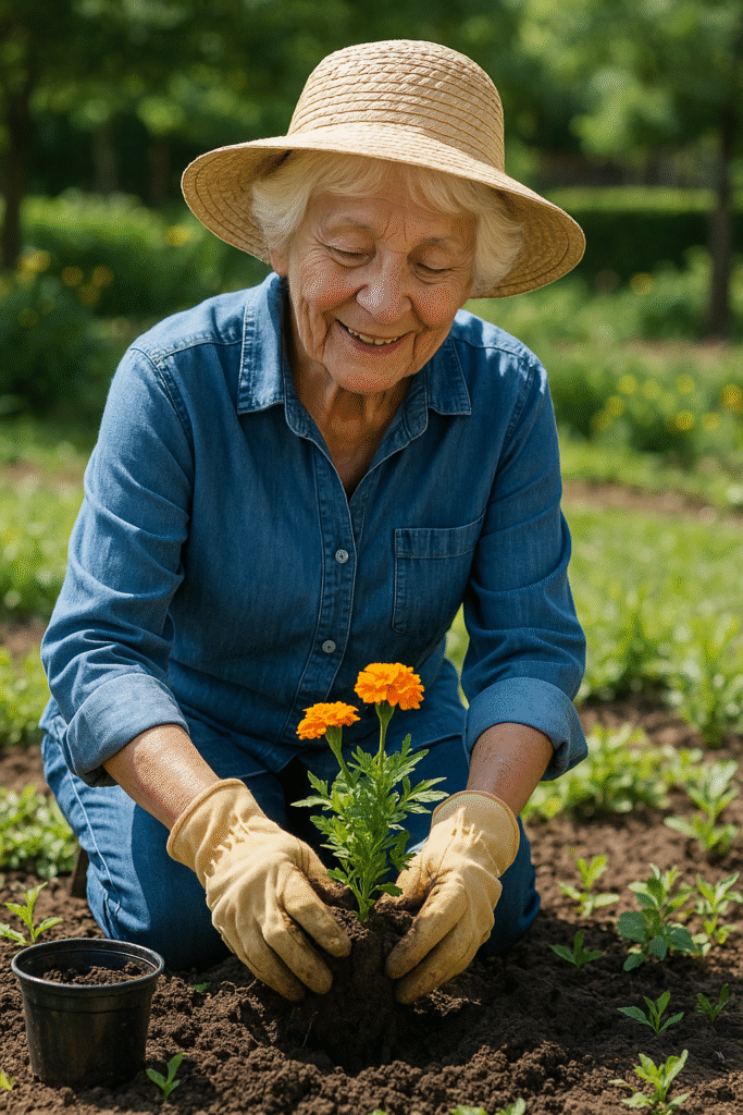 eldery-planting-in-garden Assisted living garden Well Heeled Homes Scottsdale, AZ